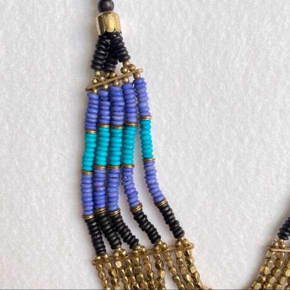Taneesi Indian Blue Gold Layered Beaded Necklace - Picture 8 of 10